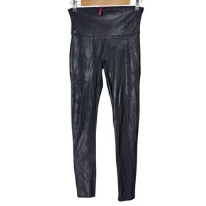 Spanx Faux Leather Slimming Leggings Size L Black Sculpting Shaping Moto Baddie